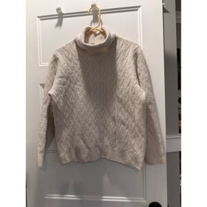 Joseph Abboud Cable Knit Turtleneck Sweater Women's M Wool Blend Cream Beige